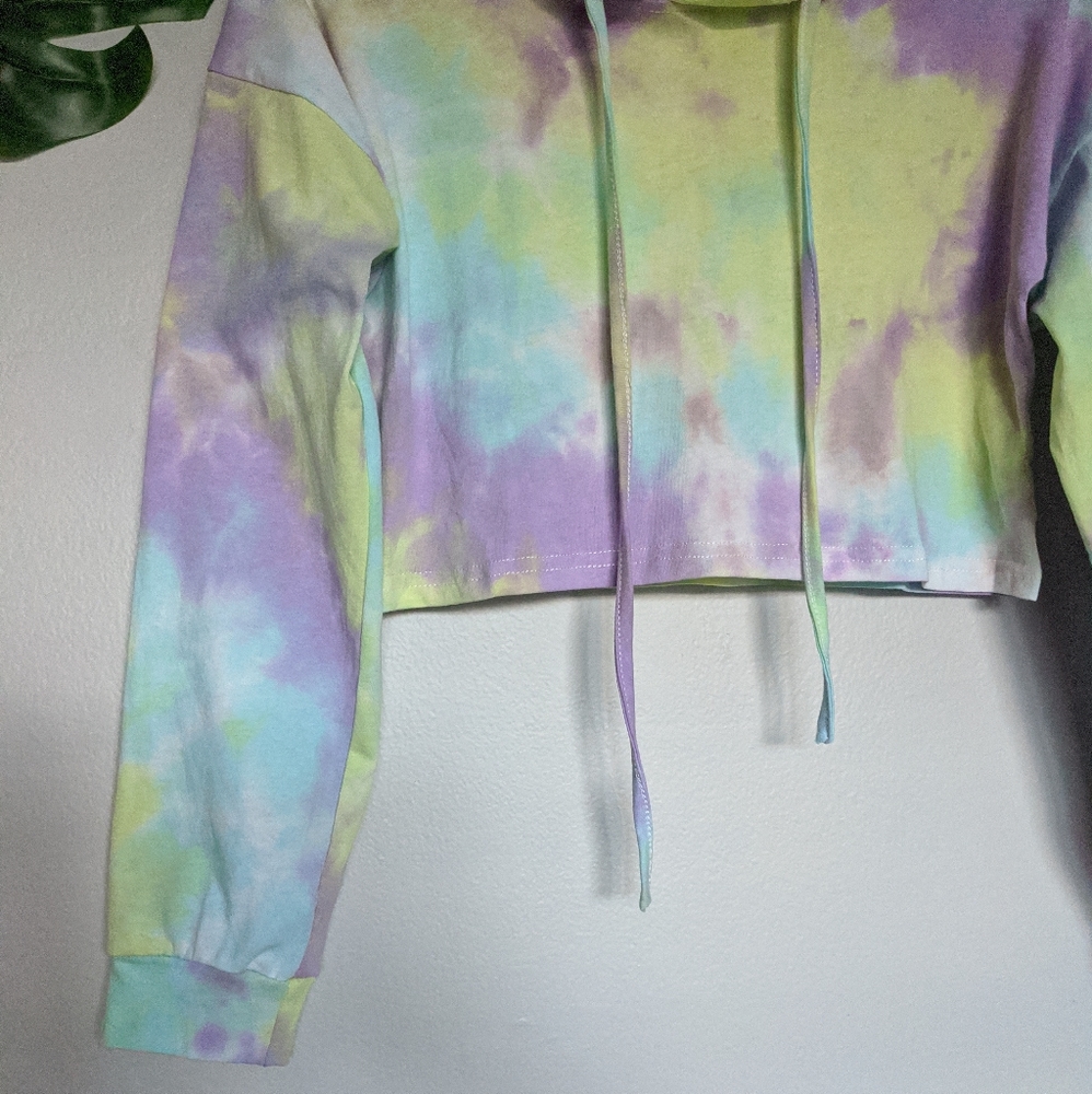 Pastel tie dye cropped hoodie pull over - Picture 5 of 7